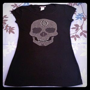 Davida Super Cute Rhinestone Skeleton Head Tee SzS